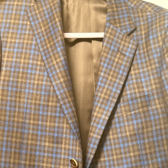 Plaid Blazer with Blue and Brown Check Pattern - Picture 1 of 1